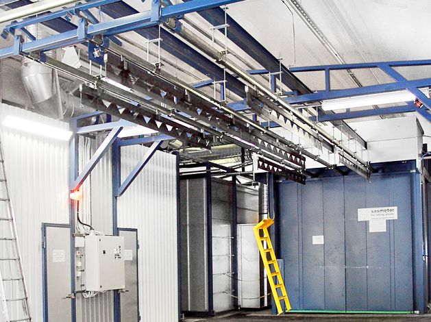 Manual overhead conveyor systems for painting plant use